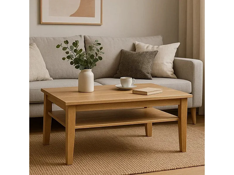 Ława 100x65 drewniana z półką Mokka, kolor dębowy