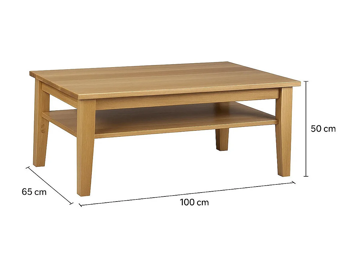 Ława 100x65 drewniana z półką Mokka, kolor dębowy