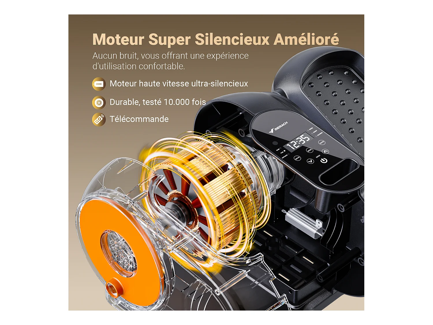 Elliptique Compact MERACH, Silencieux, Réversible Avant/Arrière, Écran LCD, Rééducation & Fitness Senior, Réglage de Vitesse