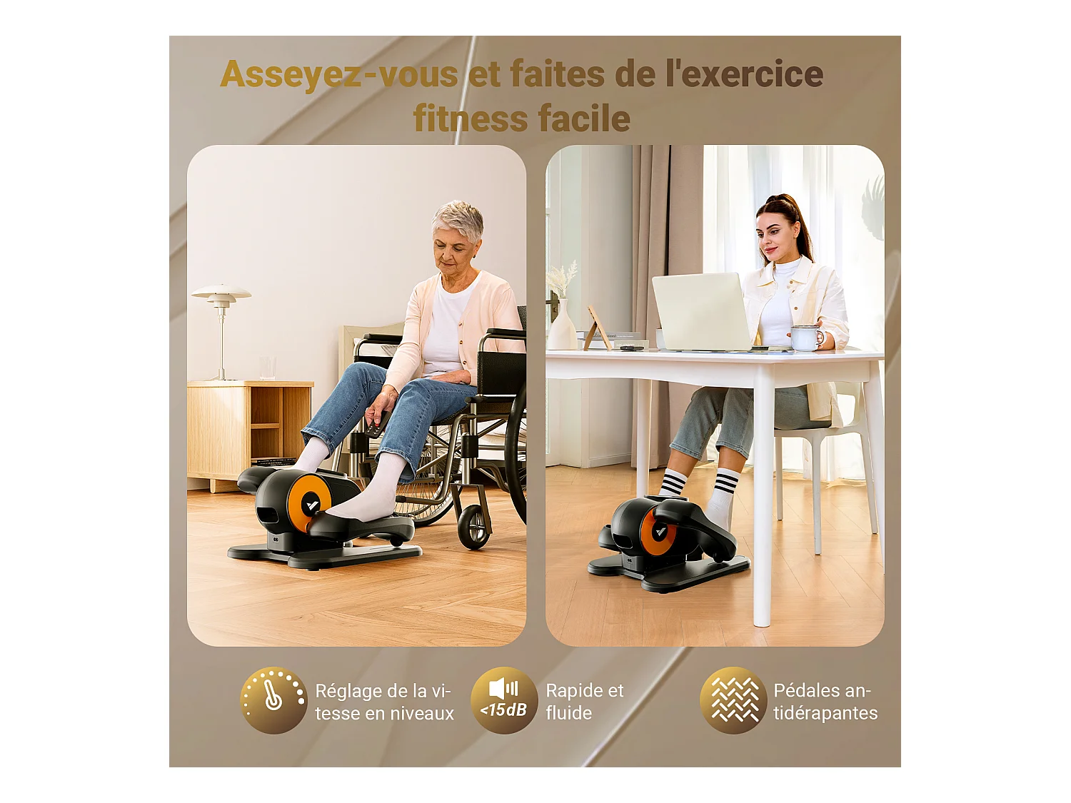 Elliptique Compact MERACH, Silencieux, Réversible Avant/Arrière, Écran LCD, Rééducation & Fitness Senior, Réglage de Vitesse