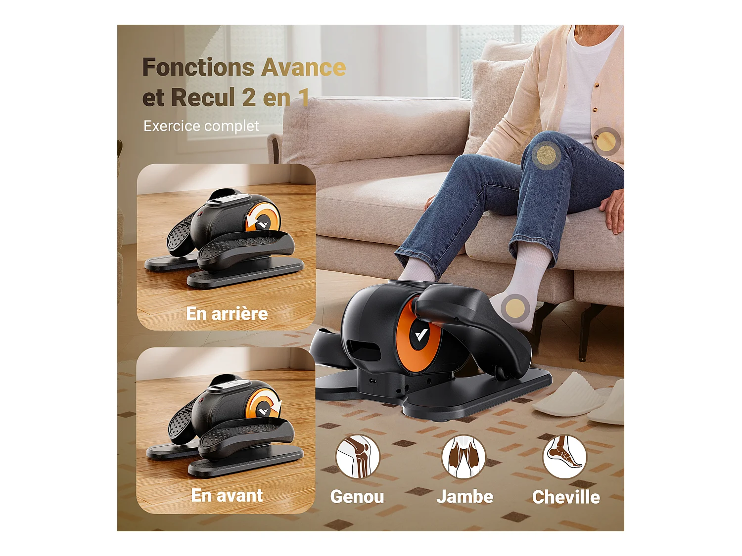 Elliptique Compact MERACH, Silencieux, Réversible Avant/Arrière, Écran LCD, Rééducation & Fitness Senior, Réglage de Vitesse