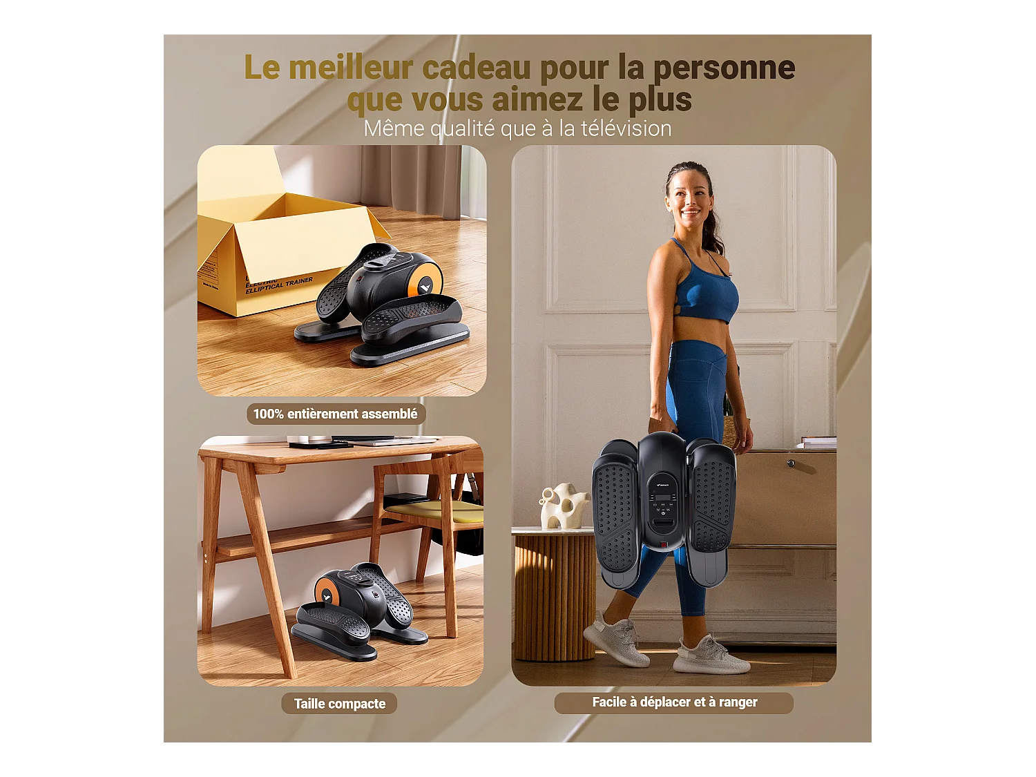 Elliptique Compact MERACH, Silencieux, Réversible Avant/Arrière, Écran LCD, Rééducation & Fitness Senior, Réglage de Vitesse