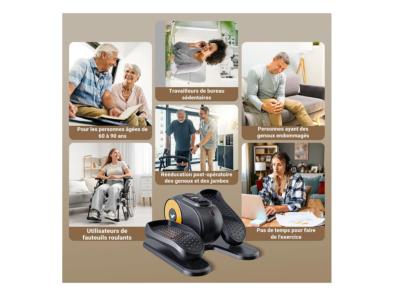 Elliptique Compact MERACH, Silencieux, Réversible Avant/Arrière, Écran LCD, Rééducation & Fitness Senior, Réglage de Vitesse