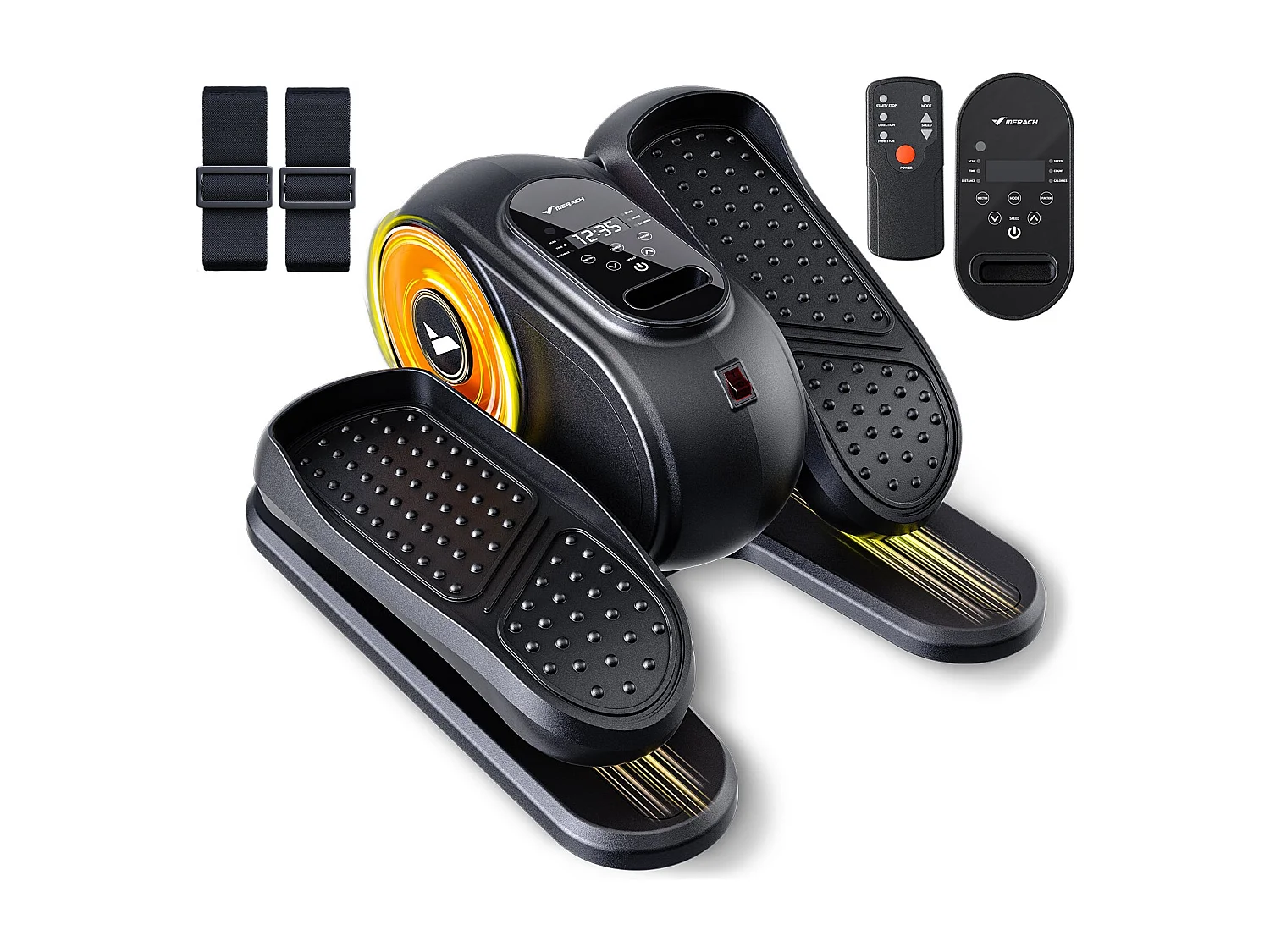 Ellittica compatta MERACH, silenziosa, reversibile avanti/indietro, schermo LCD, riabilitazione & fitness senior, regolazione velocità