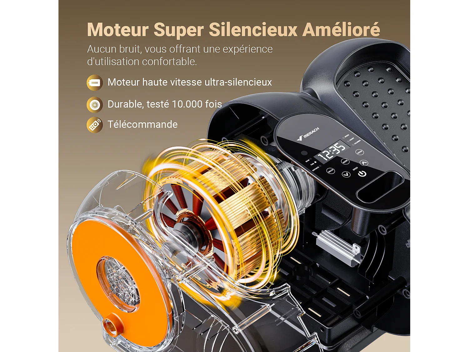 Ellittica compatta MERACH, silenziosa, reversibile avanti/indietro, schermo LCD, riabilitazione & fitness senior, regolazione velocità