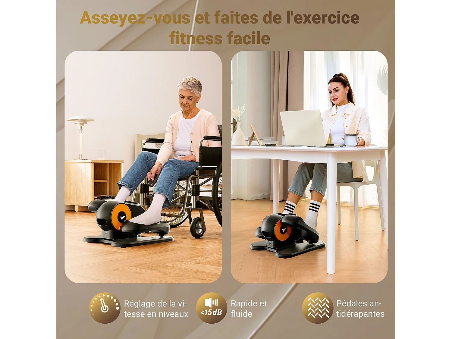 Ellittica compatta MERACH, silenziosa, reversibile avanti/indietro, schermo LCD, riabilitazione & fitness senior, regolazione velocità