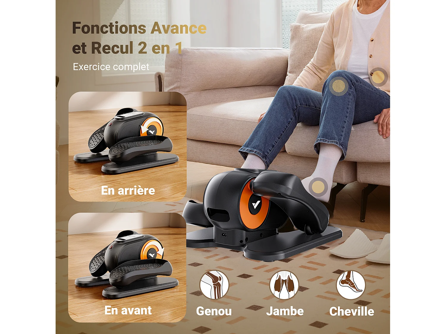 Ellittica compatta MERACH, silenziosa, reversibile avanti/indietro, schermo LCD, riabilitazione & fitness senior, regolazione velocità