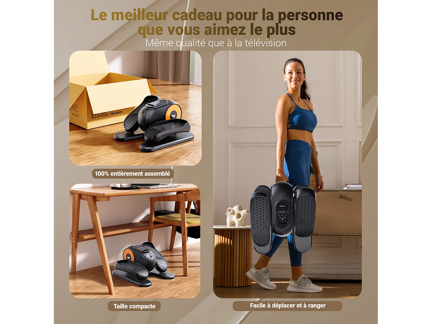 Ellittica compatta MERACH, silenziosa, reversibile avanti/indietro, schermo LCD, riabilitazione & fitness senior, regolazione velocità