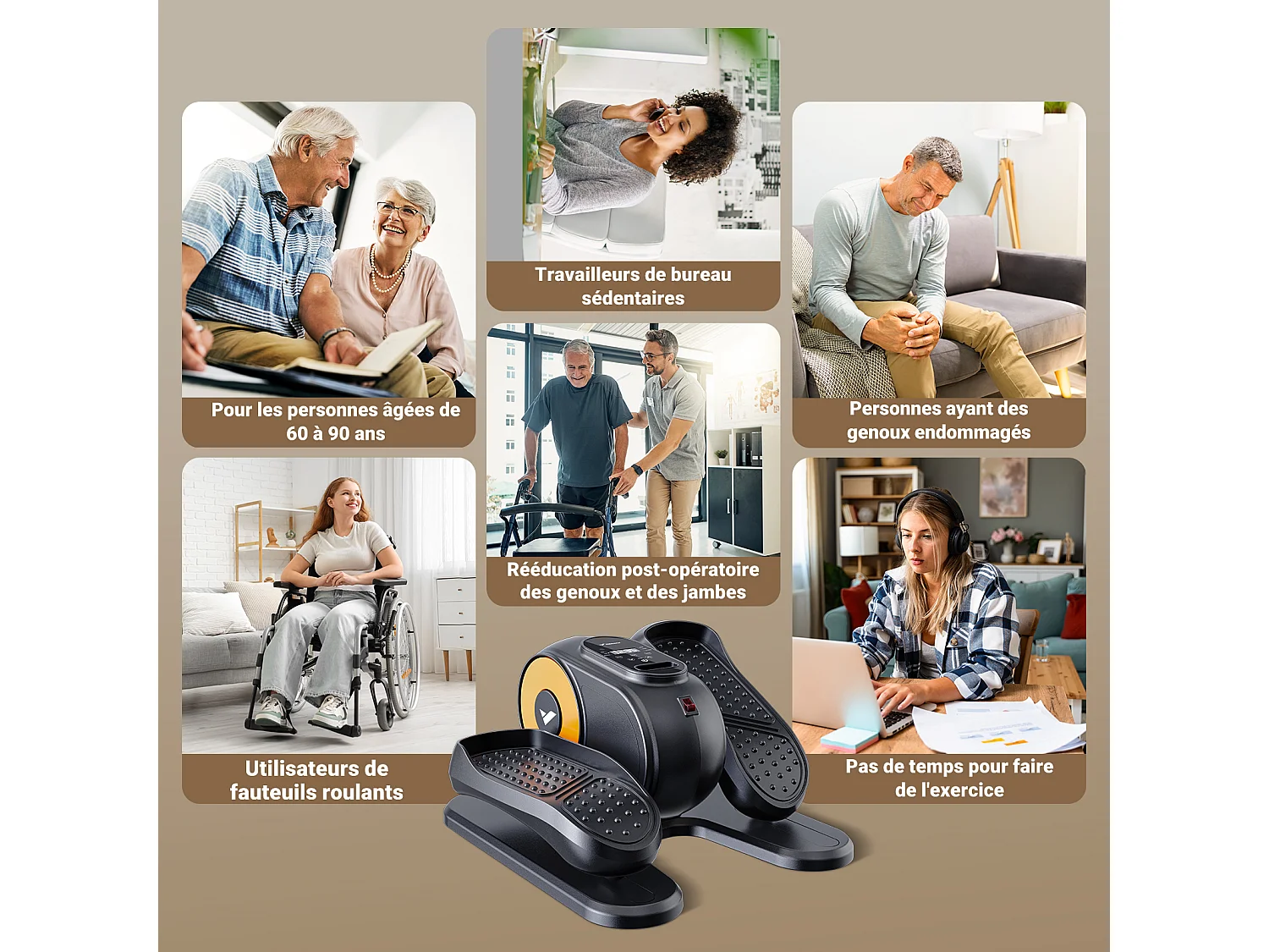 Ellittica compatta MERACH, silenziosa, reversibile avanti/indietro, schermo LCD, riabilitazione & fitness senior, regolazione velocità