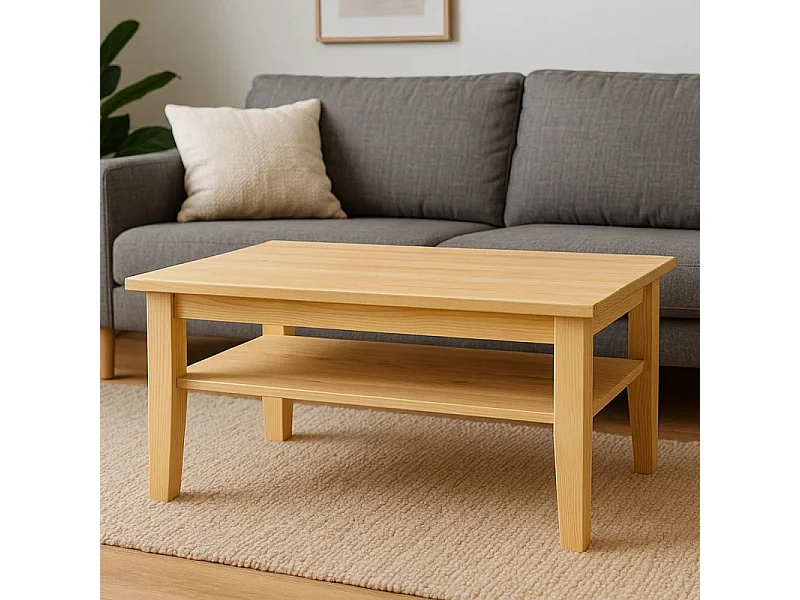 Ława 100x65 drewniana z półką Mokka, kolor sosnowy