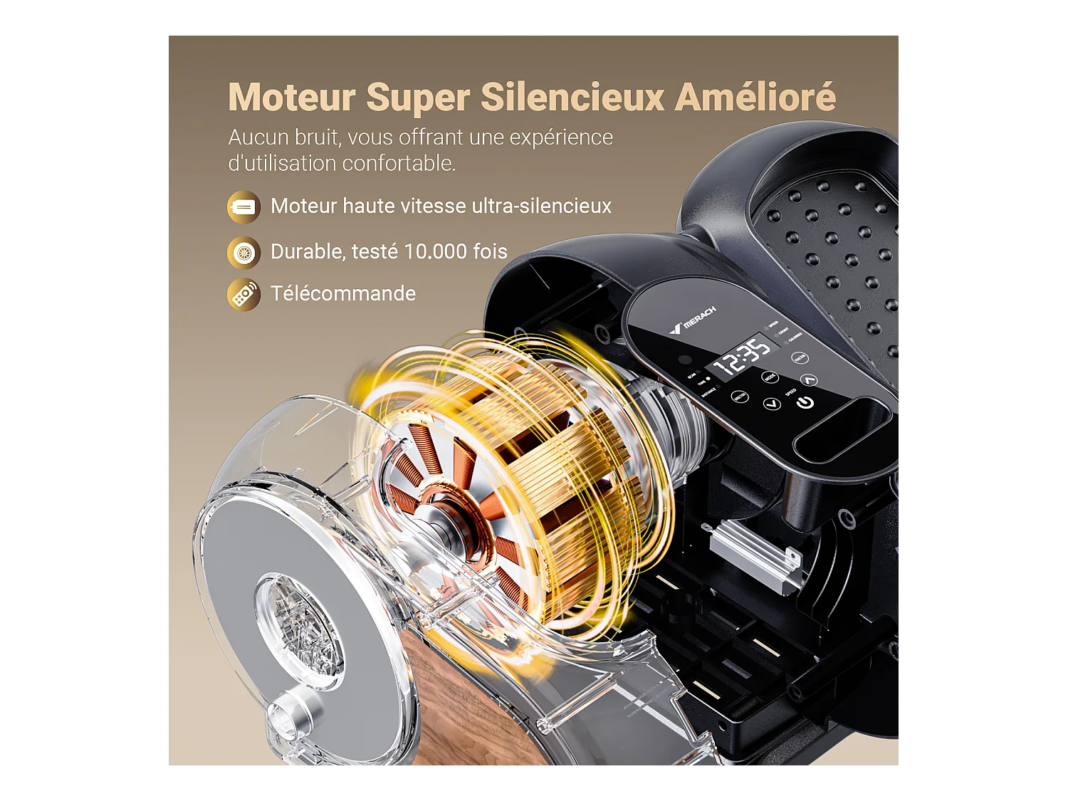 Mini Vélo Elliptique Electrique - Merach, Pour Bureau & Maison - Télécommande, Écran LCD, Tapis Antidérapant, Ultra-Silencieux