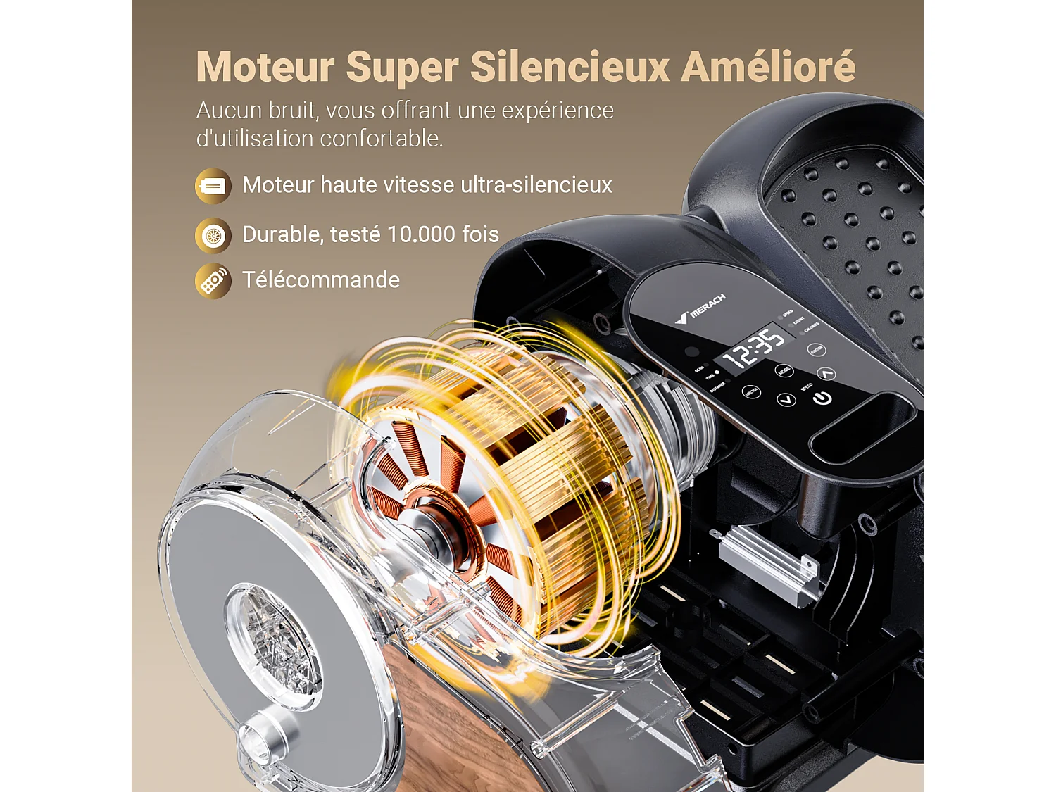 Mini Vélo Elliptique Electrique - Merach, Pour Bureau & Maison - Télécommande, Écran LCD, Tapis Antidérapant, Ultra-Silencieux