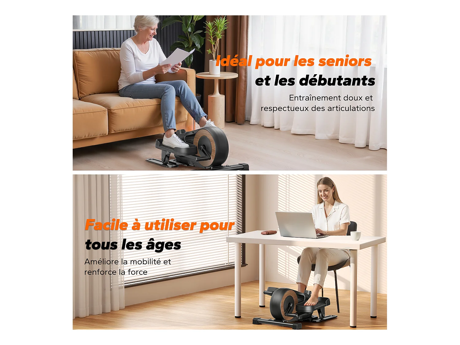 Mini elliptique MERACH, résistance magnétique manuelle, 8 vitesses, écran LCD, design silencieux, pour bureau et maison