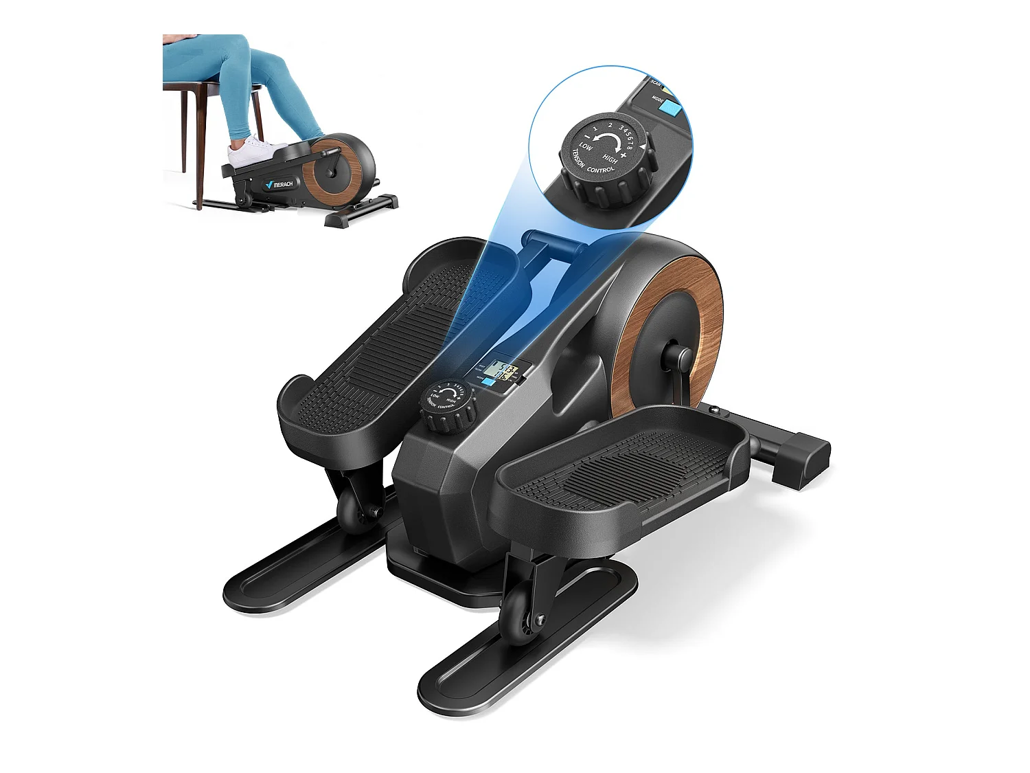 Mini ellittica MERACH, resistenza magnetica manuale, 8 velocità, schermo LCD, design silenzioso, per ufficio e casa