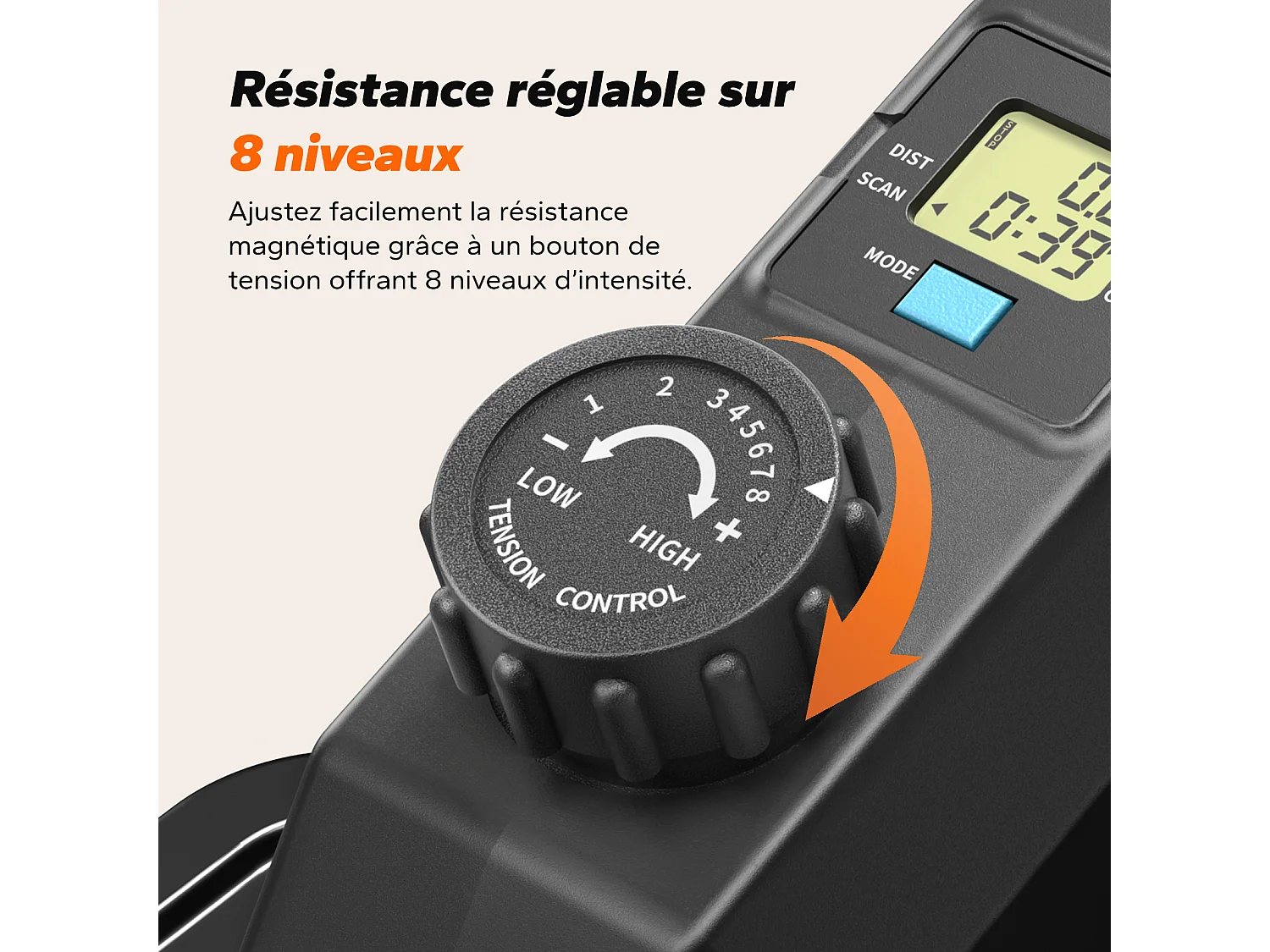 Mini ellittica MERACH, resistenza magnetica manuale, 8 velocità, schermo LCD, design silenzioso, per ufficio e casa