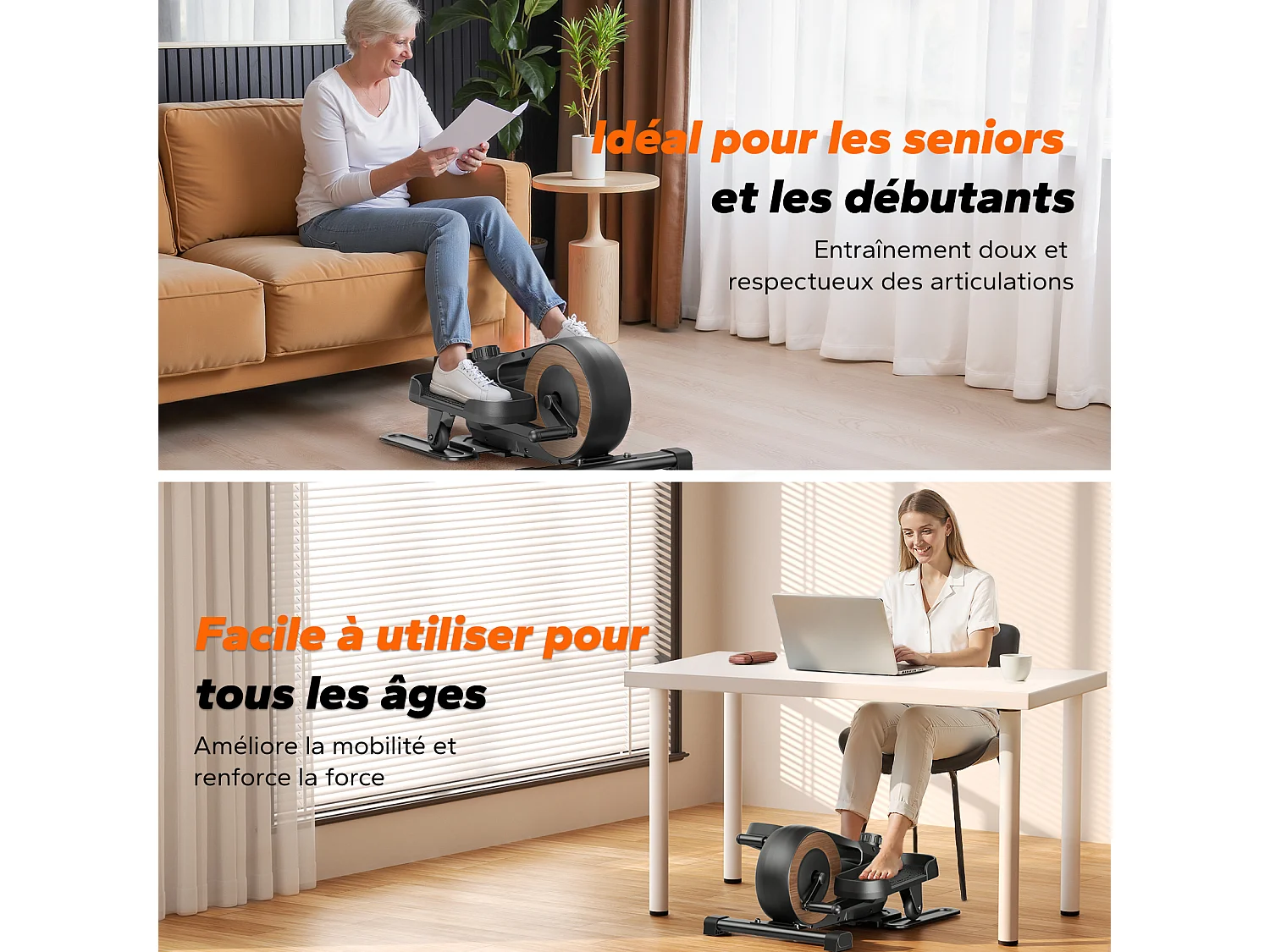 Mini ellittica MERACH, resistenza magnetica manuale, 8 velocità, schermo LCD, design silenzioso, per ufficio e casa