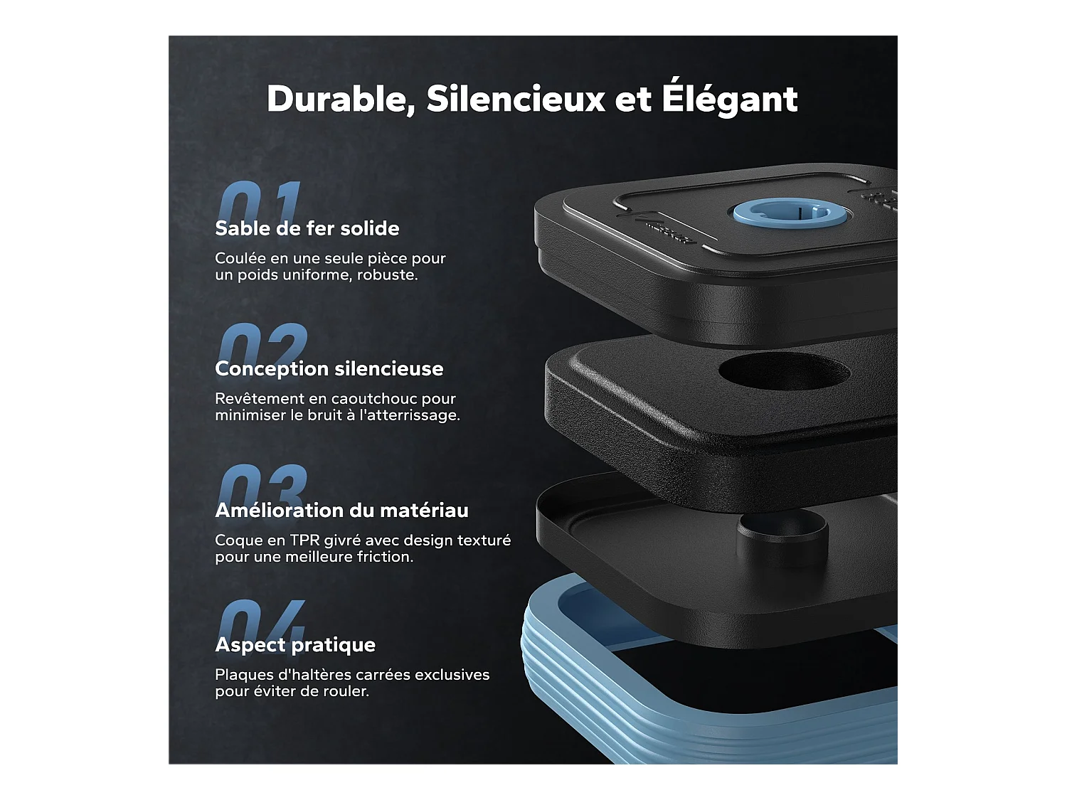 Haltères réglables 40 kg 4 en 1 MERACH, Tige ergonomique, sécurité renforcée, silencieux, parfait pour entraînement intensif