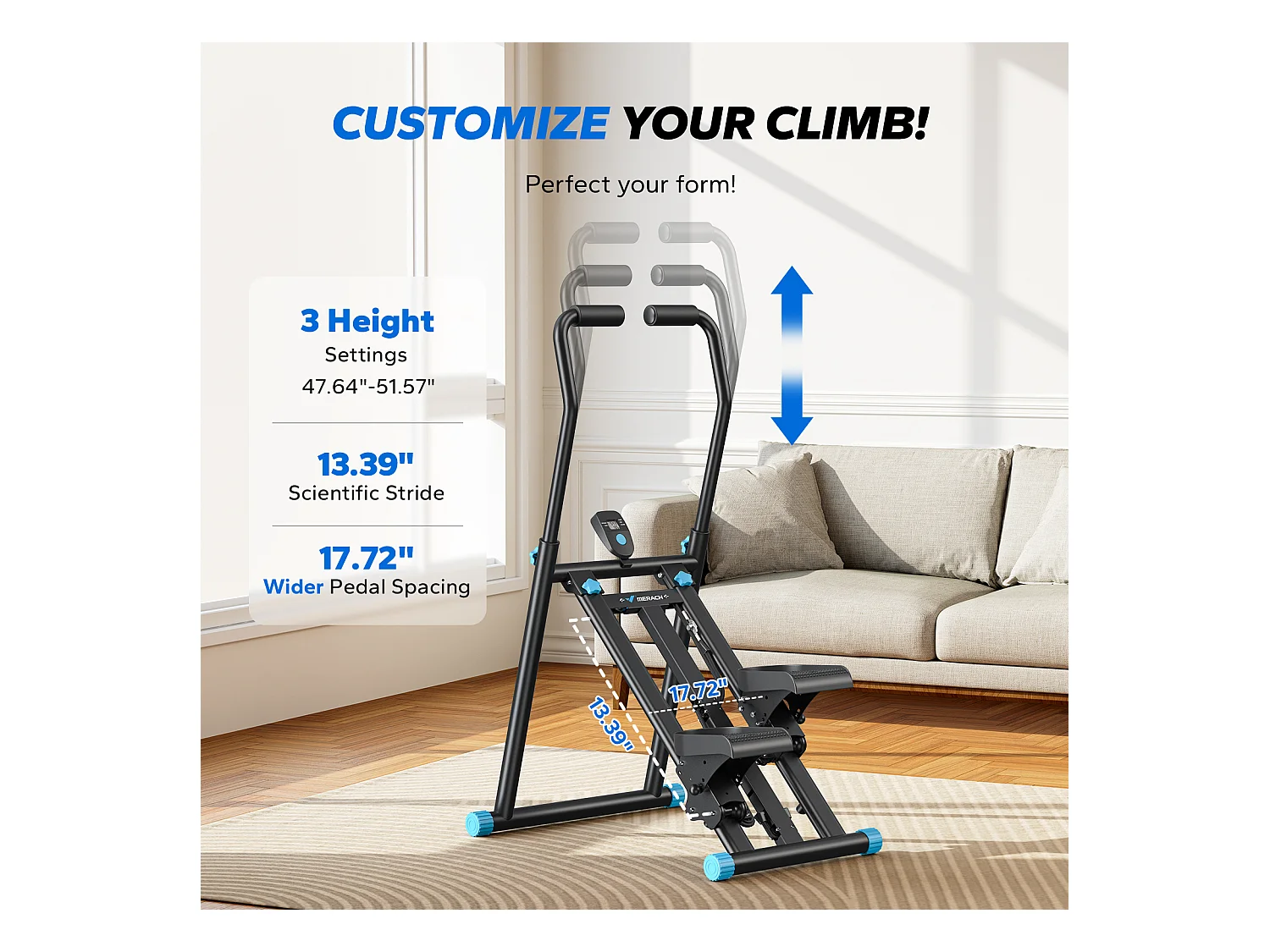 Stepper escalier vertical et pliable MERACH, 3 résistances, 3 hauteurs, guidon 3 positions, écran LCD, gain de place