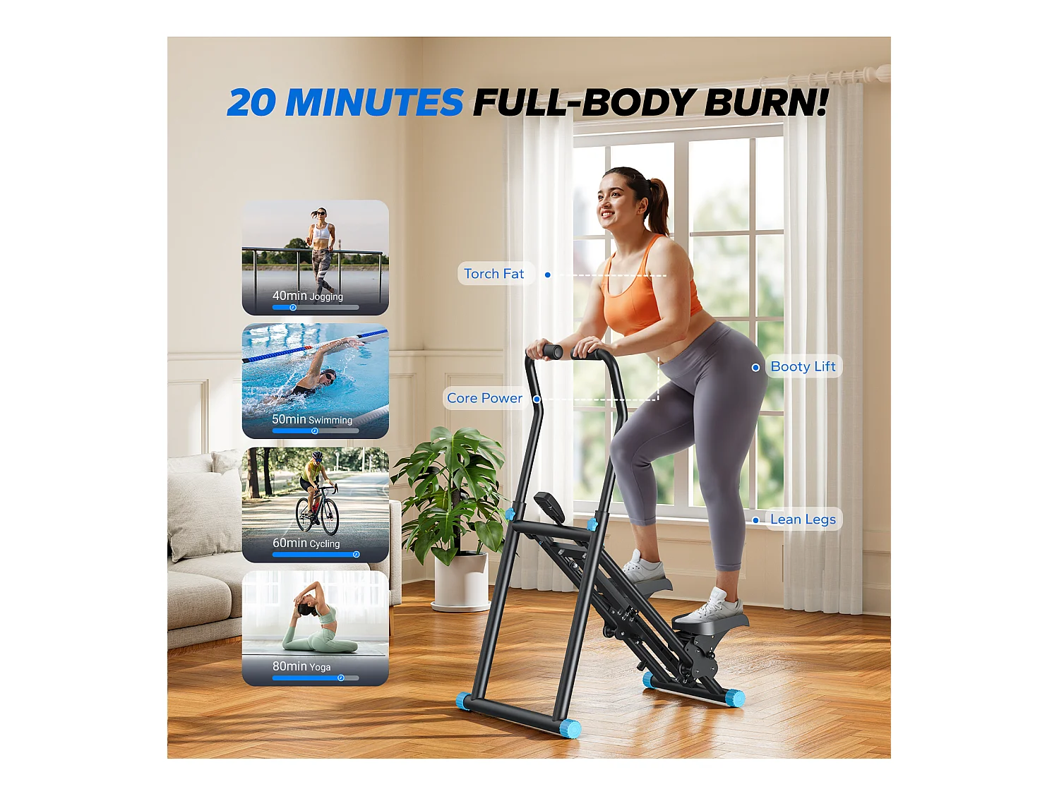 Stepper escalier vertical et pliable MERACH, 3 résistances, 3 hauteurs, guidon 3 positions, écran LCD, gain de place