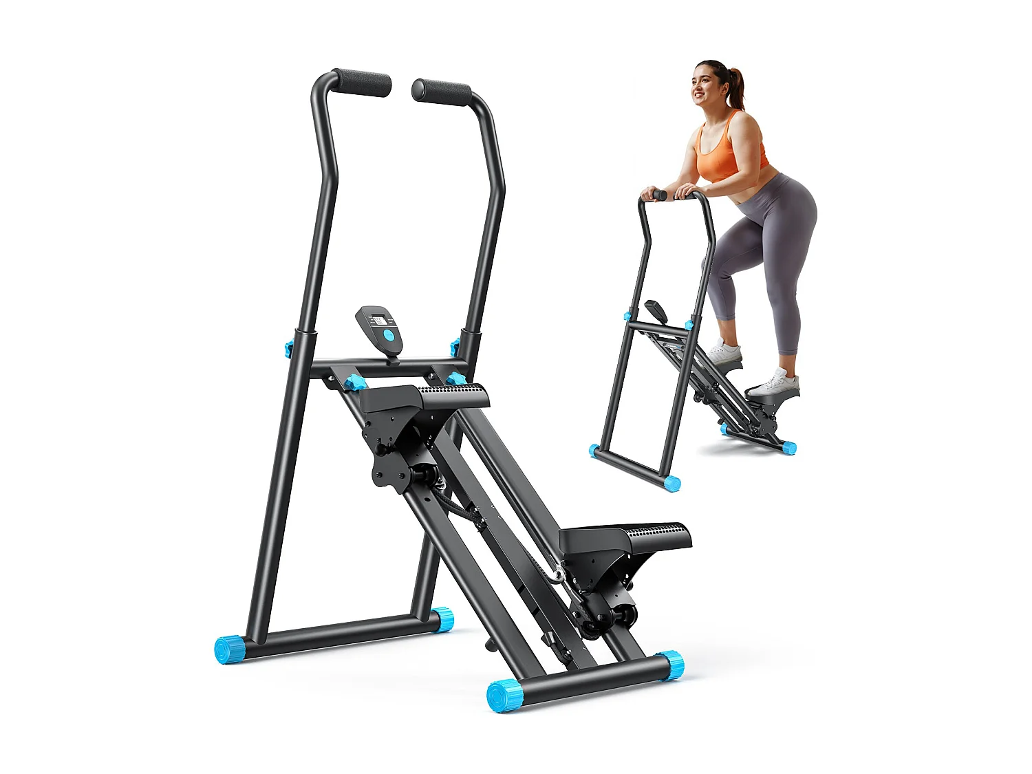 Stepper escalier vertical et pliable MERACH, 3 résistances, 3 hauteurs, guidon 3 positions, écran LCD, gain de place