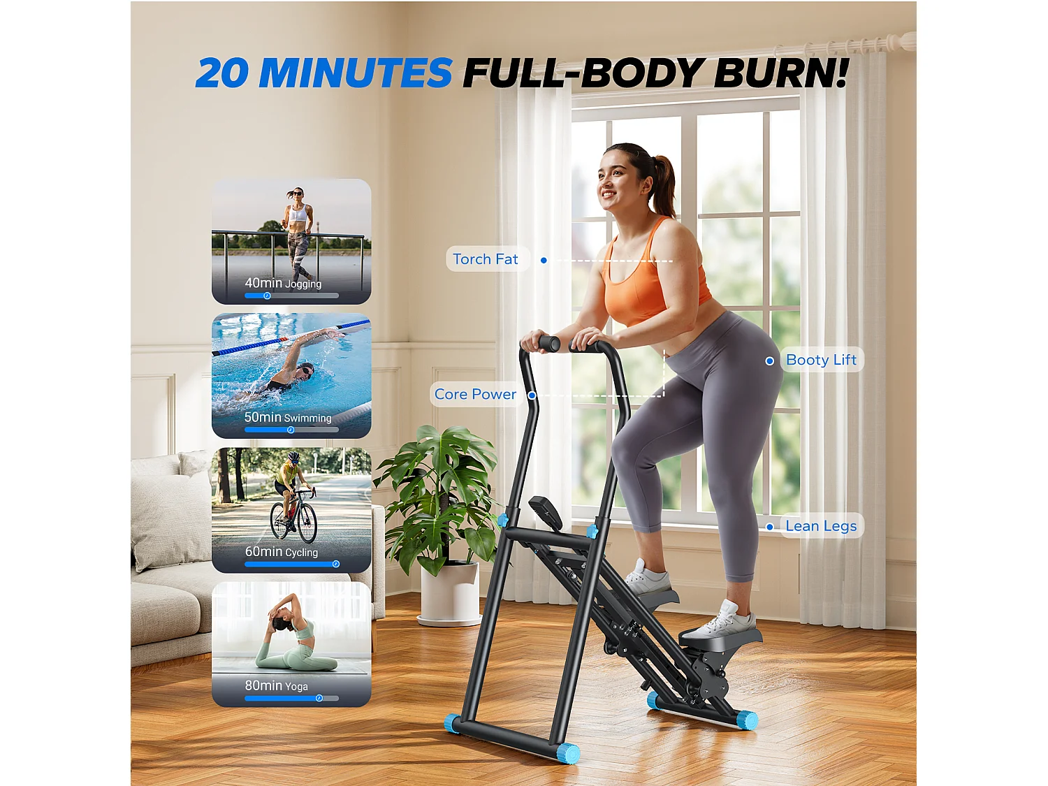 Stepper escalier vertical et pliable MERACH, 3 résistances, 3 hauteurs, guidon 3 positions, écran LCD, gain de place