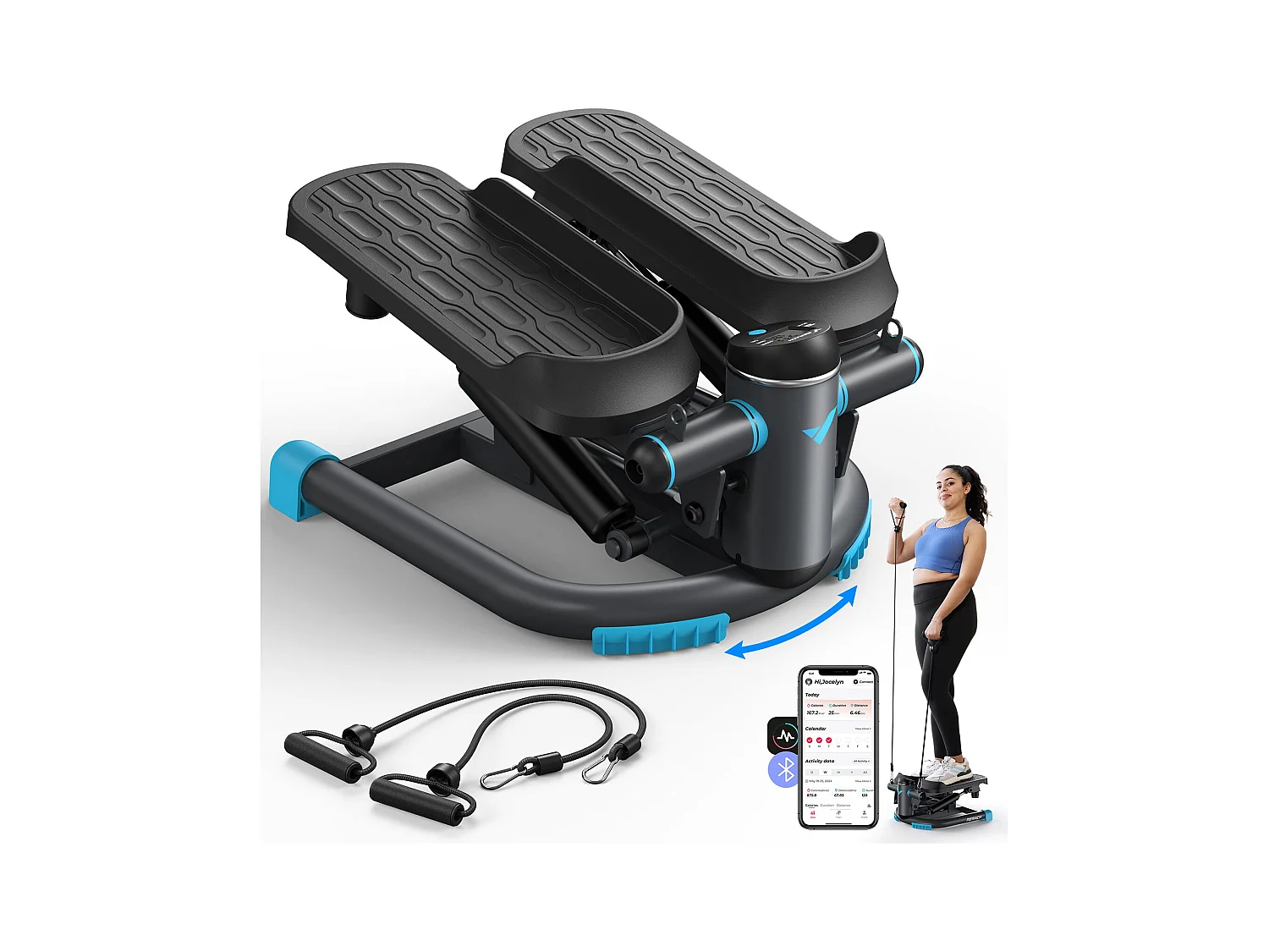 Mini Stepper - Merach, Stepper Swing, movimento 3D, connesso APP, schermo LCD, carico max 150 kg, silenzioso, casa e ufficio