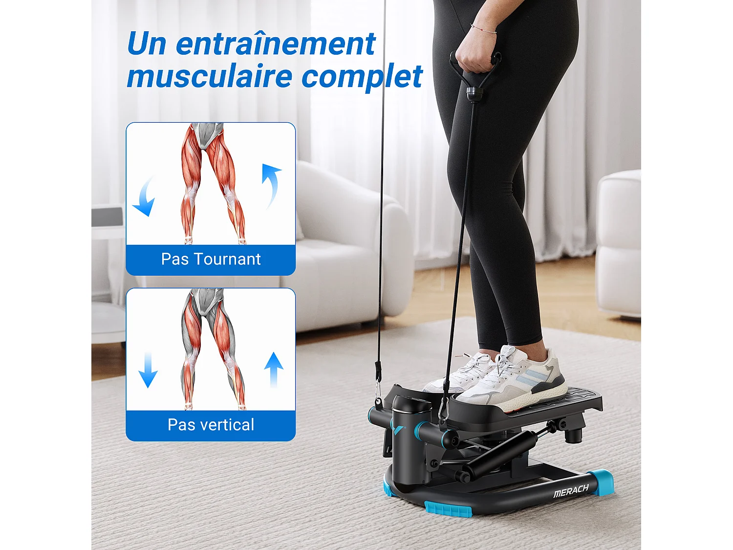 MERACH Mini Stepper voor thuis - Swing Stepper - met LCD-monitor en weerstandsbanden - Tot 150 kg - Twist Stepper voor effectieve been-arm-biltraining
