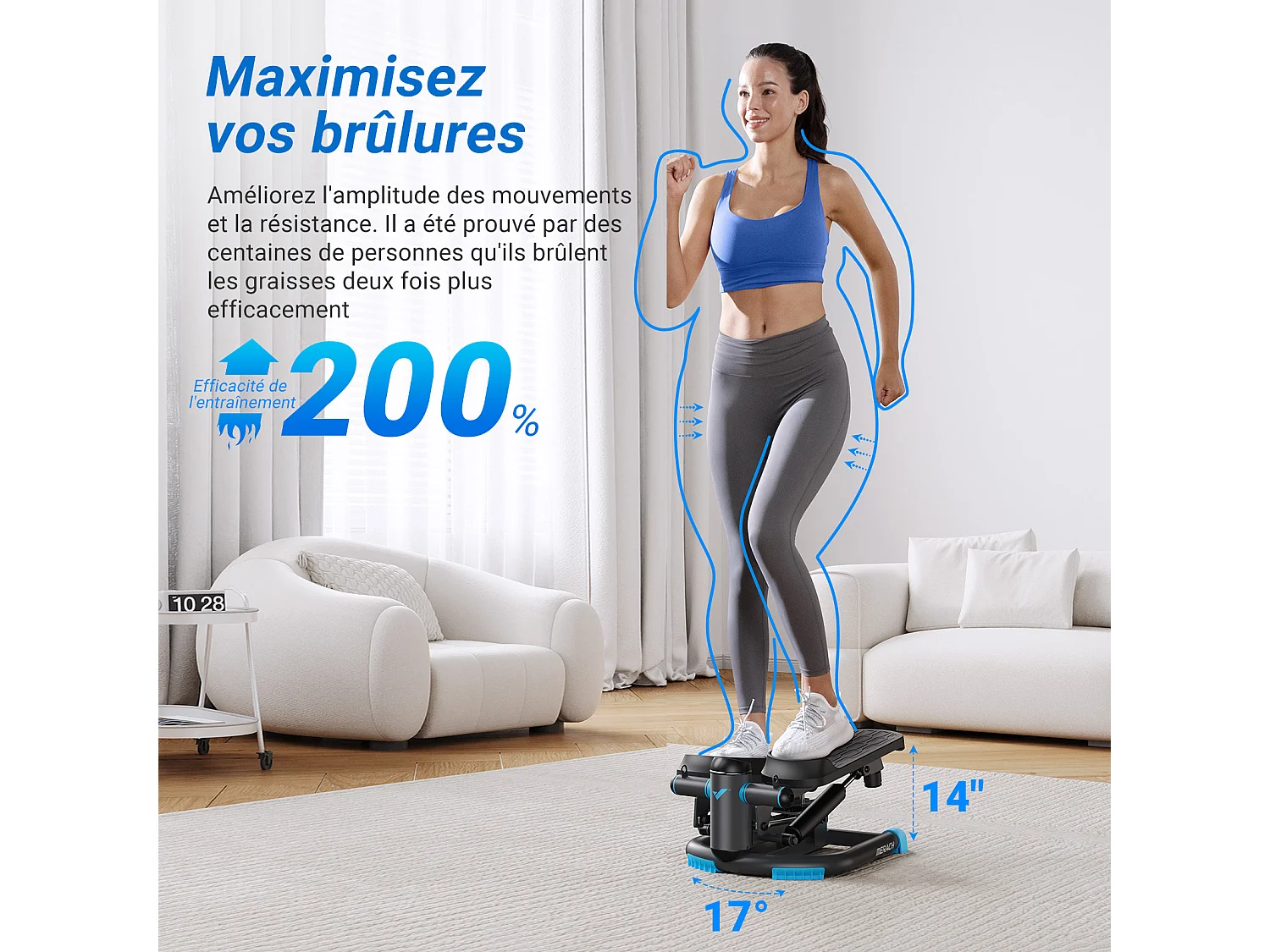 MERACH Mini Stepper voor thuis - Swing Stepper - met LCD-monitor en weerstandsbanden - Tot 150 kg - Twist Stepper voor effectieve been-arm-biltraining