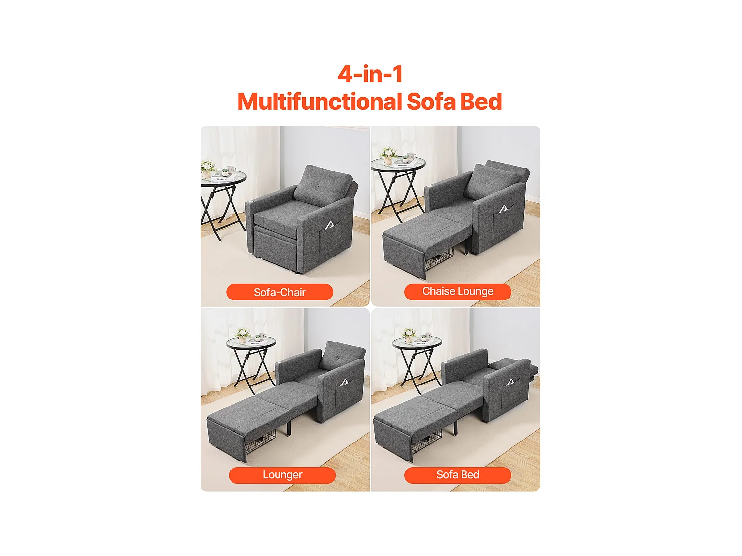 Canapé-Lit Convertible SucceBuy, pour Bureau Dossier Réglable sur 5 Niveaux, Gris