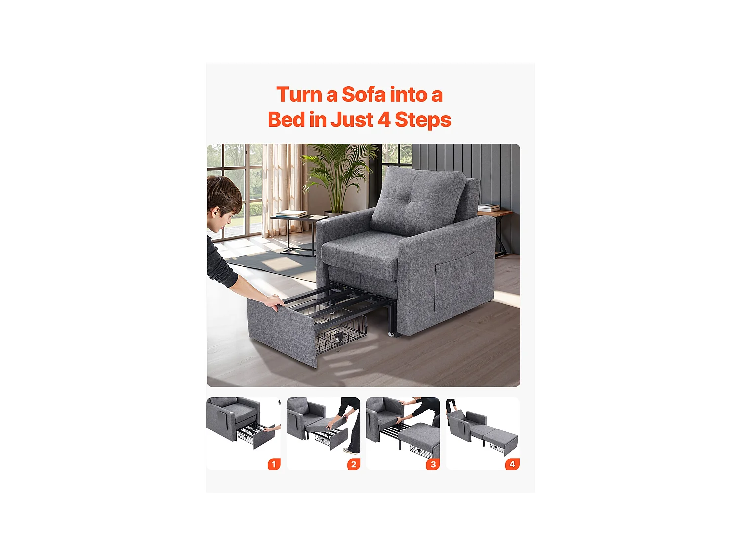 Canapé-Lit Convertible SucceBuy, pour Bureau Dossier Réglable sur 5 Niveaux, Gris