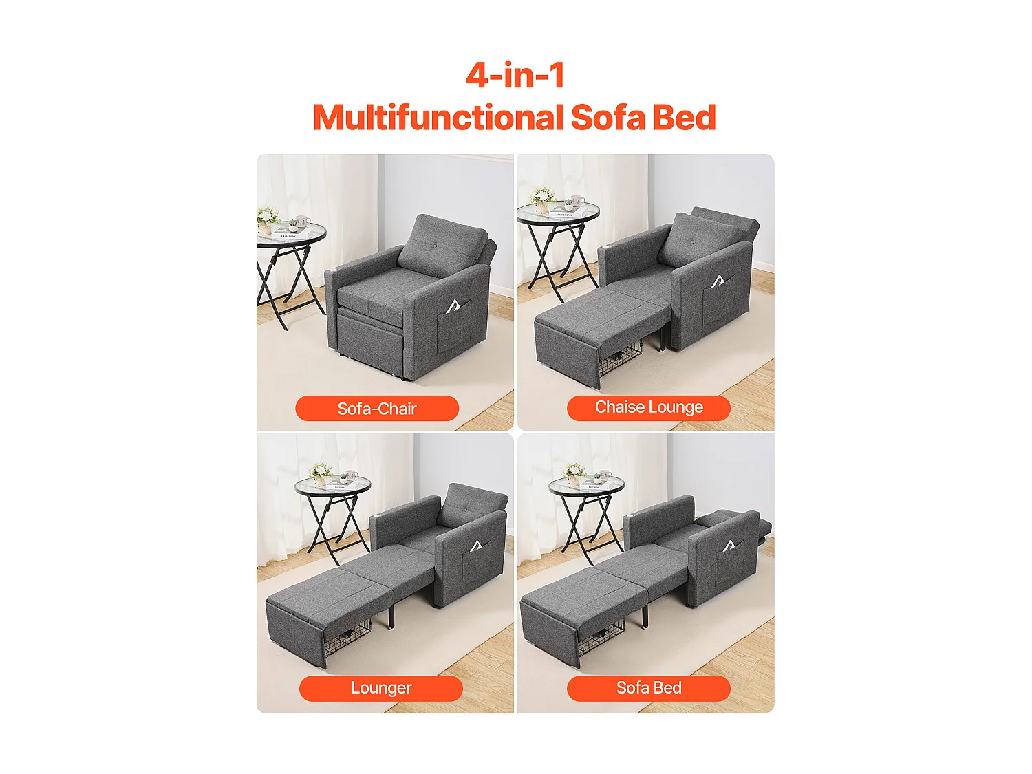 Canapé-Lit Convertible SucceBuy, pour Bureau Dossier Réglable sur 5 Niveaux, Gris