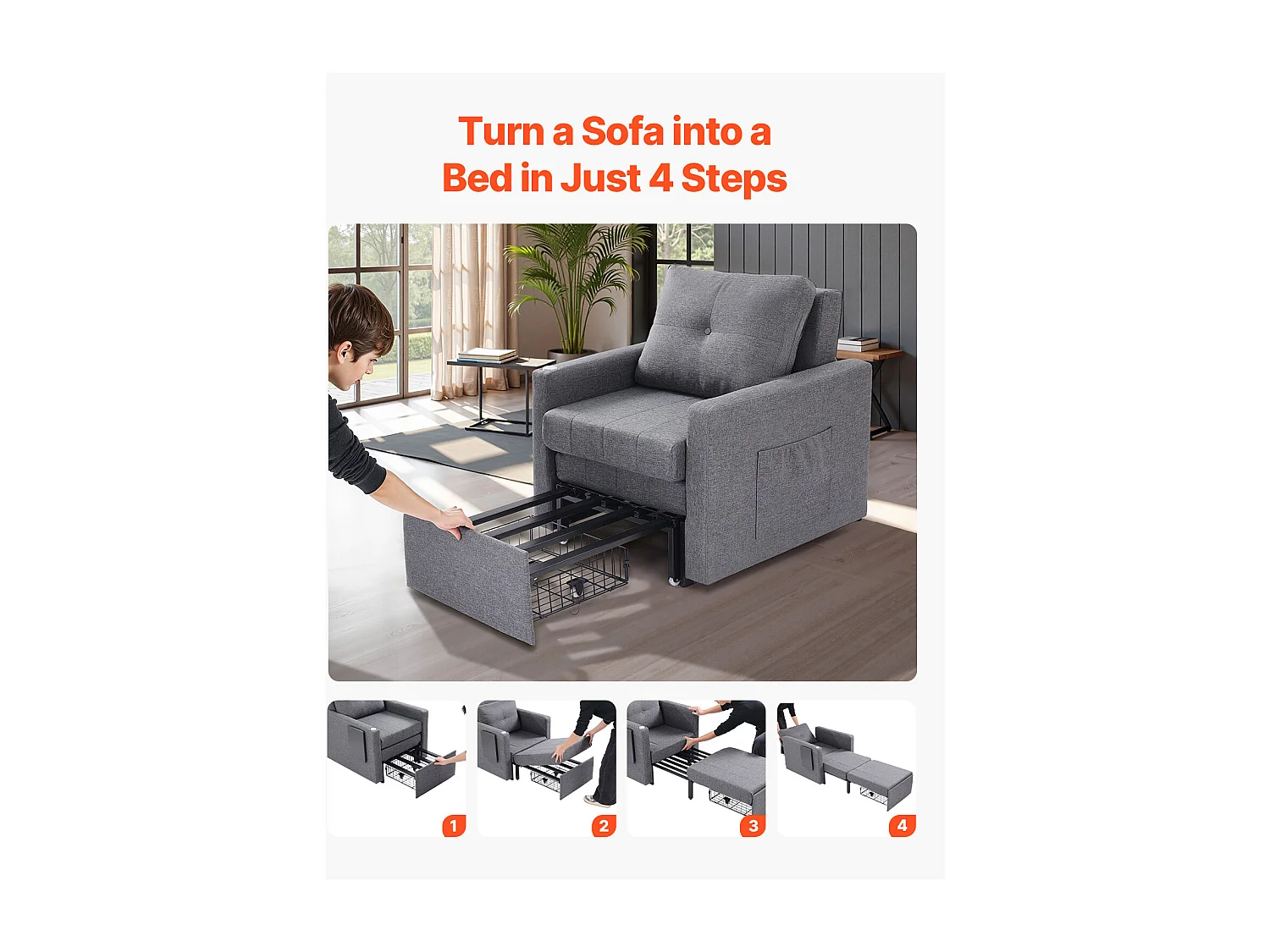 Canapé-Lit Convertible SucceBuy, pour Bureau Dossier Réglable sur 5 Niveaux, Gris