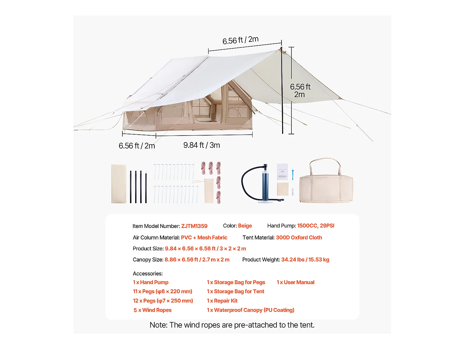 Tente de Camping SucceBuy, Gonflable de Glamping pour 3 à 5 Personnes avec Pompe , pour Toute Aventure de Camping