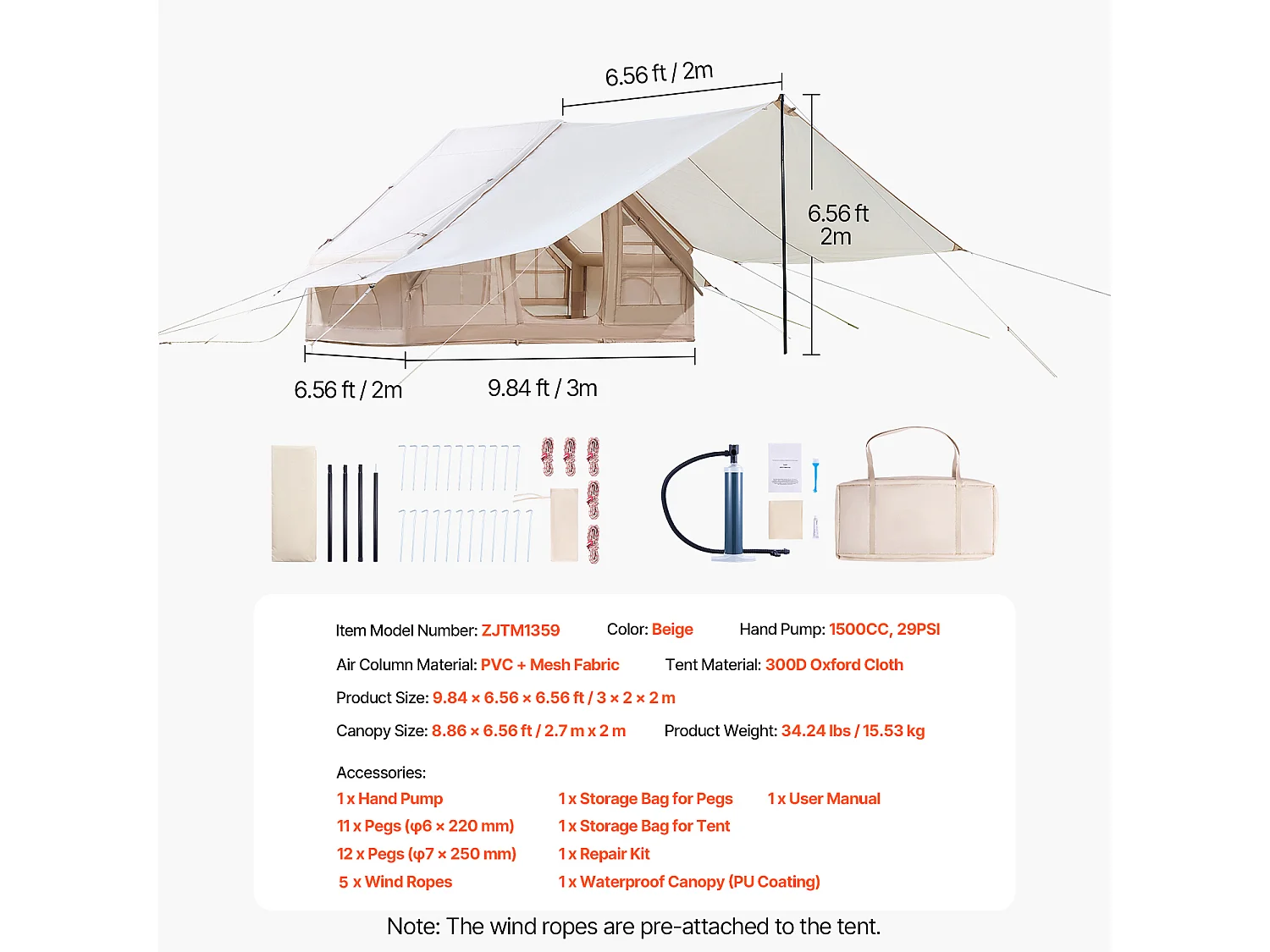 Tente de Camping SucceBuy, Gonflable de Glamping pour 3 à 5 Personnes avec Pompe , pour Toute Aventure de Camping