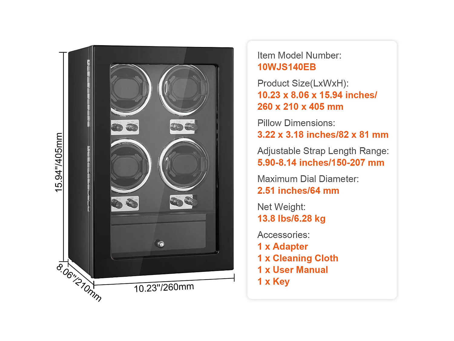 Automatische Horlogekast SucceBuy, voor 4 Automatische Horloges met 4 Atille Mabuchi-Motoren