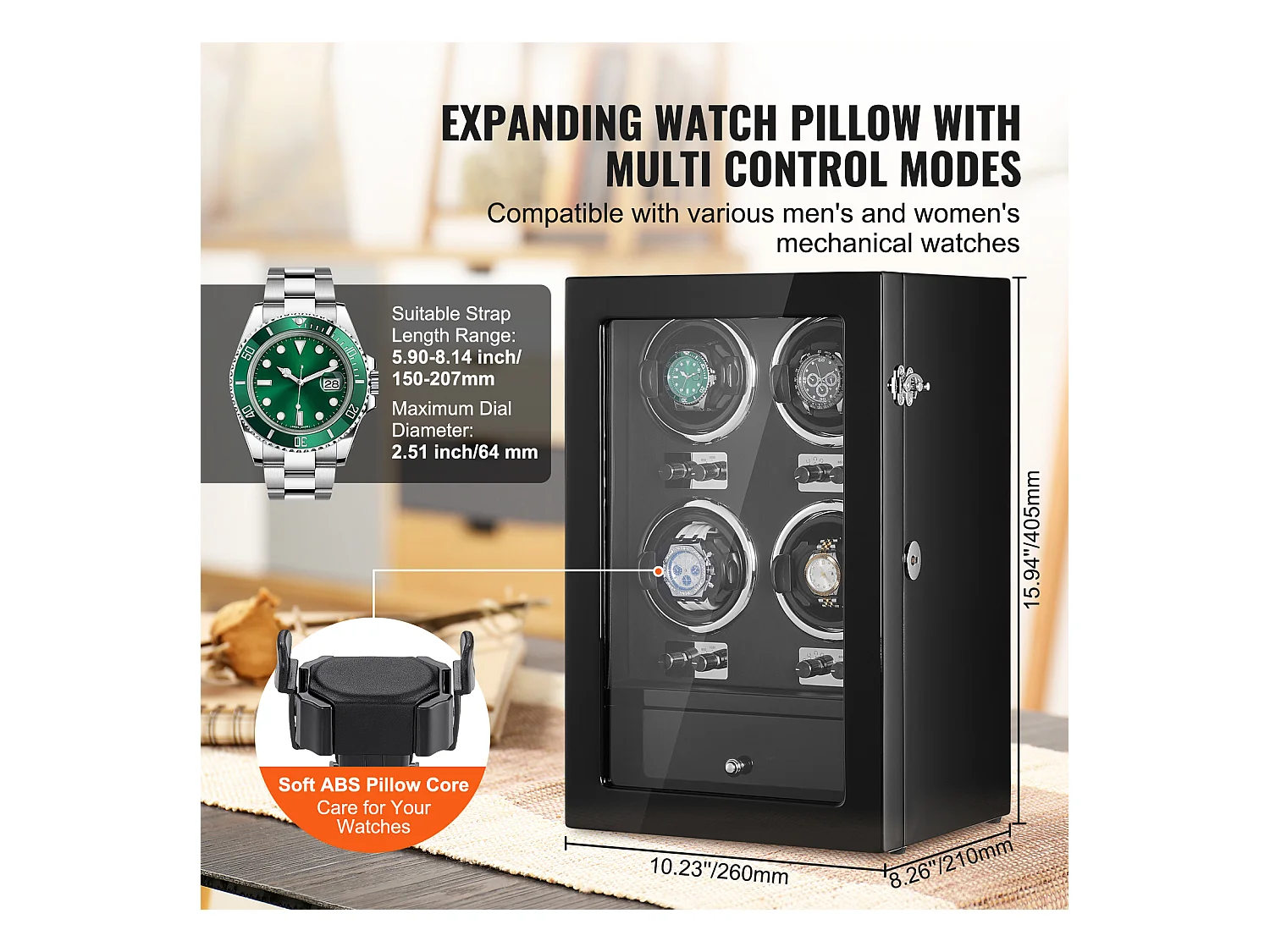 Automatische Horlogekast SucceBuy, voor 4 Automatische Horloges met 4 Atille Mabuchi-Motoren