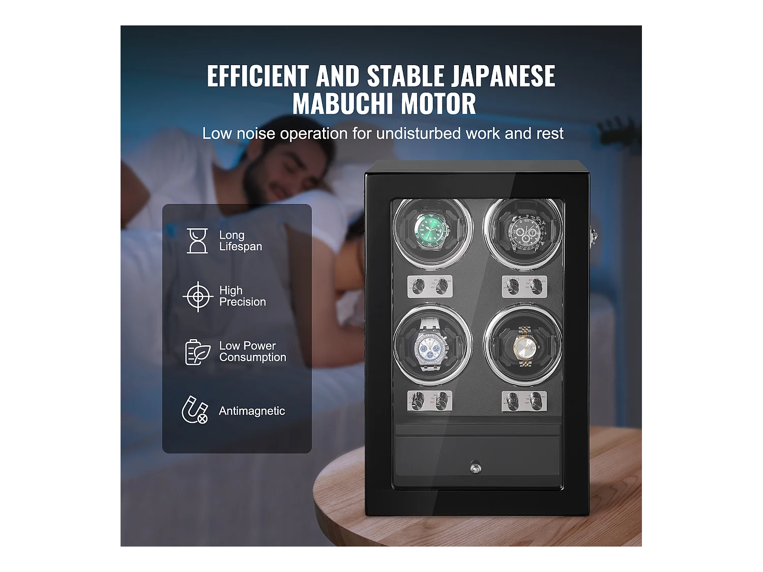 Remontoir Montre Automatique SucceBuy, pour 4 Montres Automatiques avec 4 Moteurs Mabuchi Silencieux