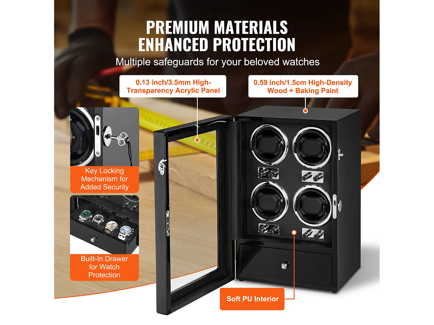 Remontoir Montre Automatique SucceBuy, pour 4 Montres Automatiques avec 4 Moteurs Mabuchi Silencieux