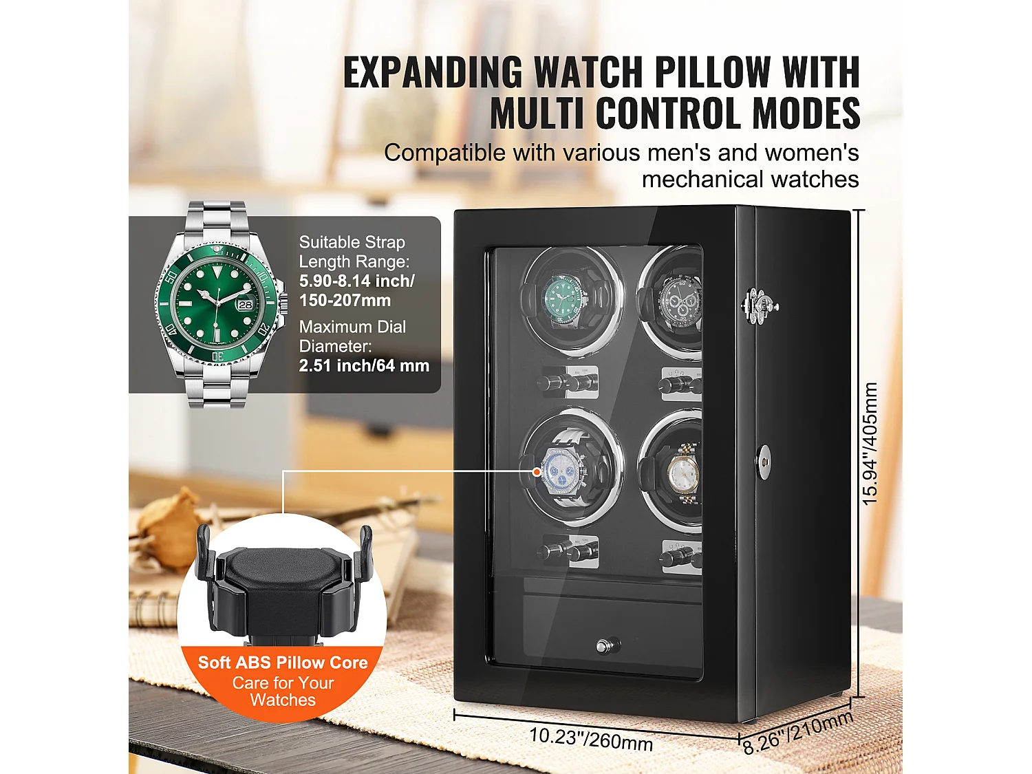 Cargador de Relojes Automáticos SucceBuy, para 4 Relojes Automáticos con 4 Motores Mabuchi Silenciosos