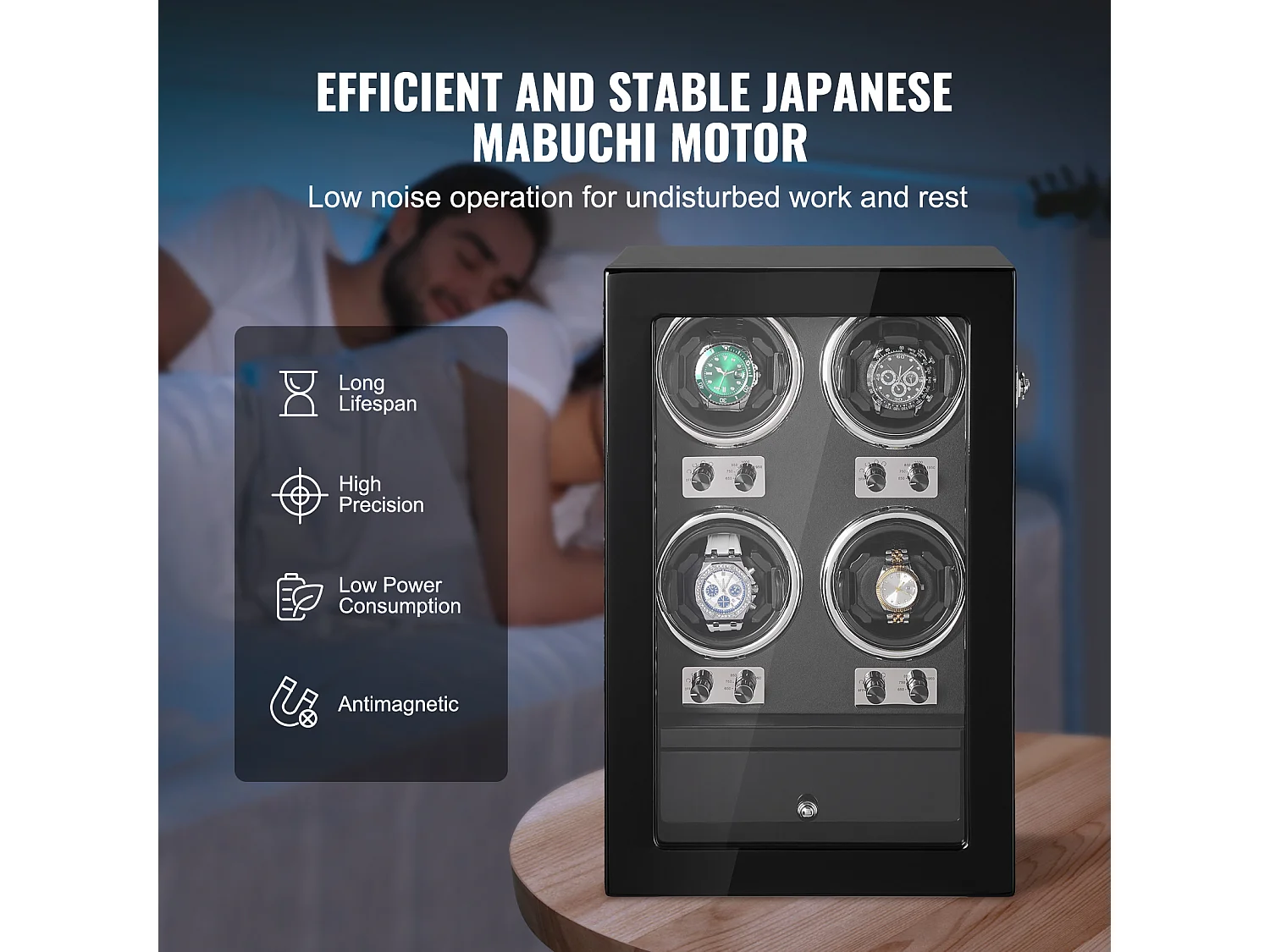 Cargador de Relojes Automáticos SucceBuy, para 4 Relojes Automáticos con 4 Motores Mabuchi Silenciosos