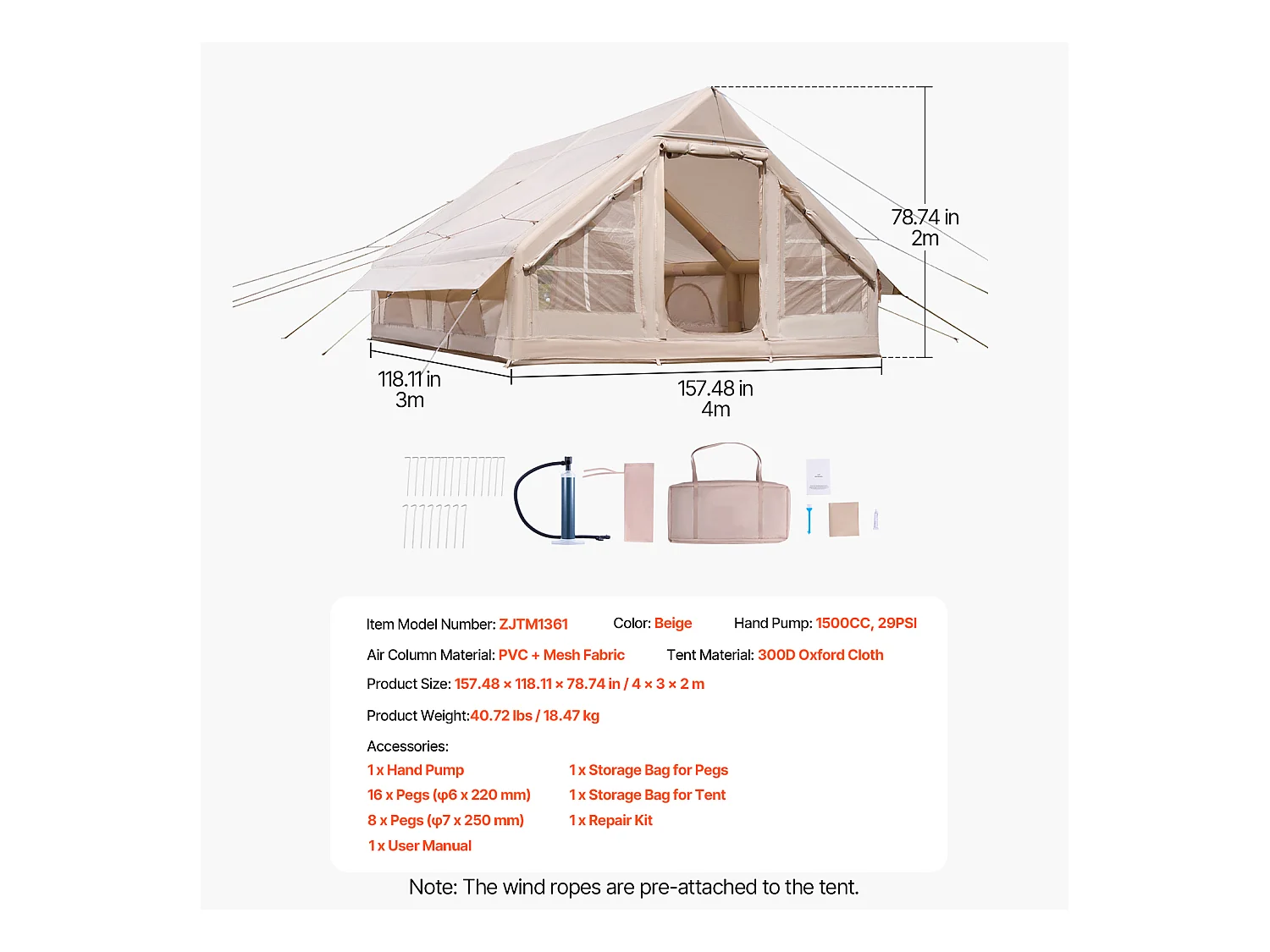 Tenda da Campeggio SucceBuy, Gonfiabile per Glamping per 5 a 8 Persone con Pompa , per Qualsiasi Avventura in Campeggio