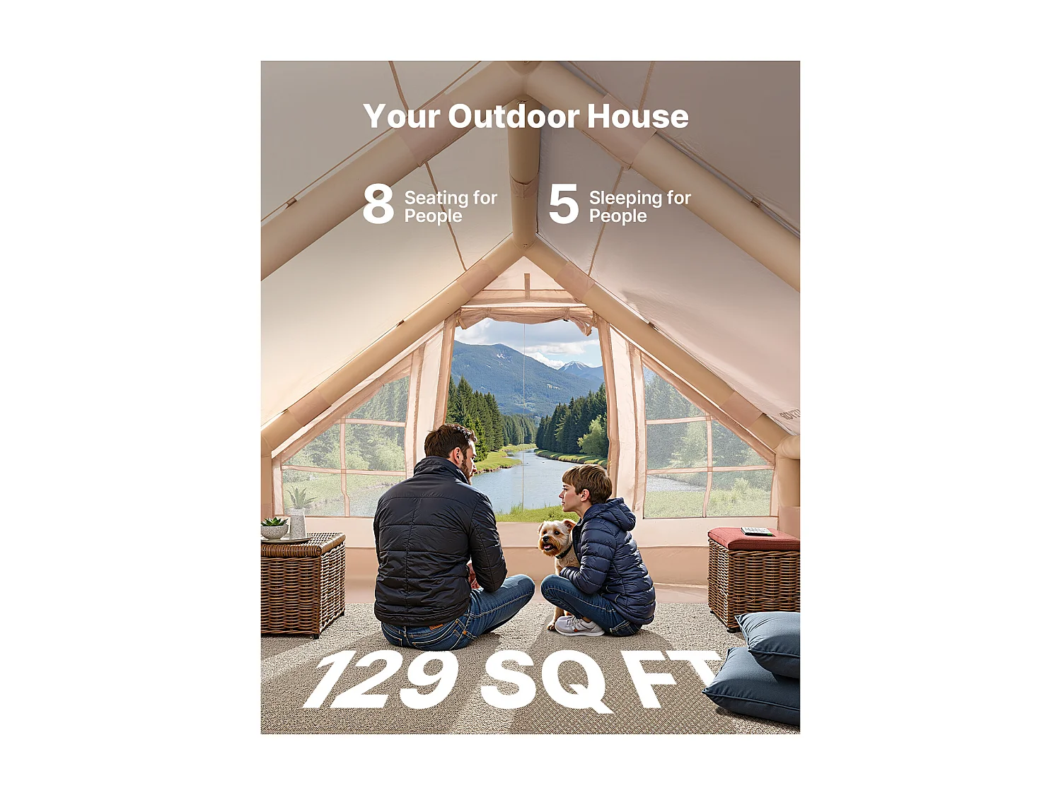 Tente de Camping SucceBuy, Gonflable de Glamping pour 5 à 8 Personnes avec Pompe , pour Toute Aventure de Camping