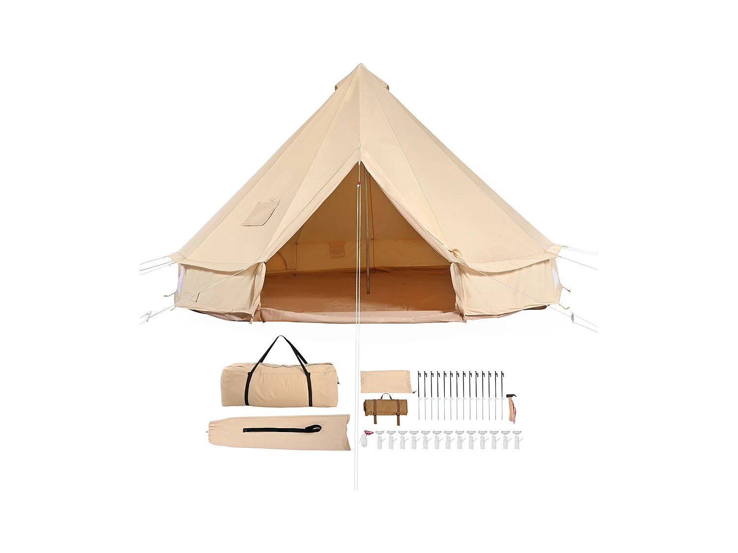 Tente Cloche Toile SucceBuy, 4 Saisons 6 m pour Camping Familial avec Trou de Poêle