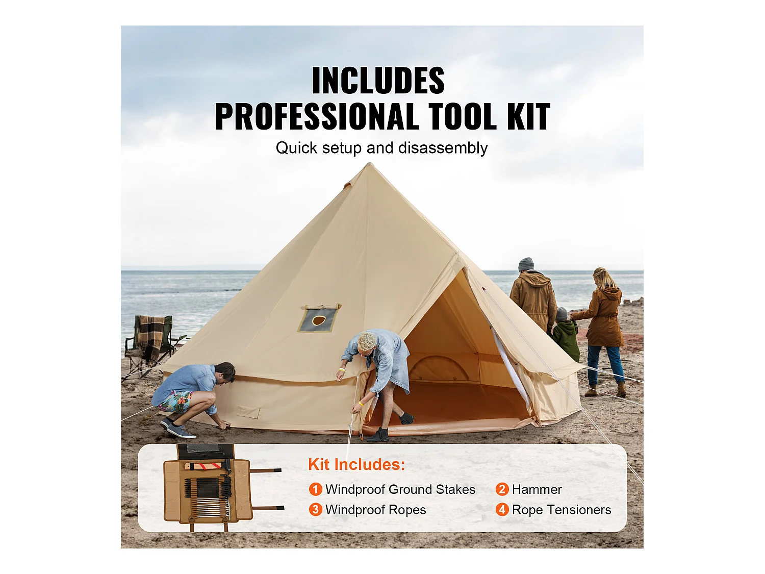 Tente Cloche Toile SucceBuy, 4 Saisons 6 m pour Camping Familial avec Trou de Poêle