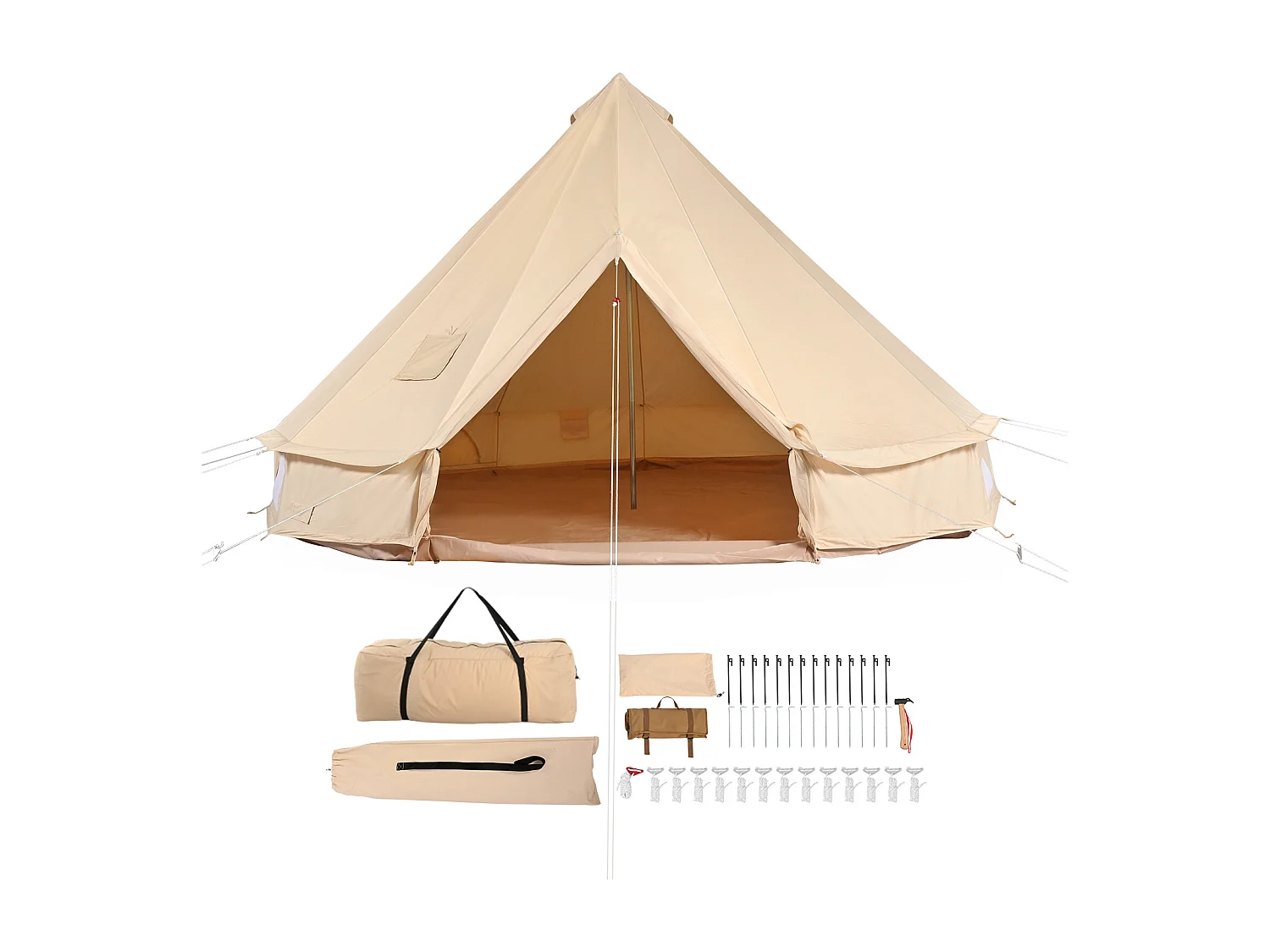 Tente Cloche Toile SucceBuy, 4 Saisons 6 m pour Camping Familial avec Trou de Poêle