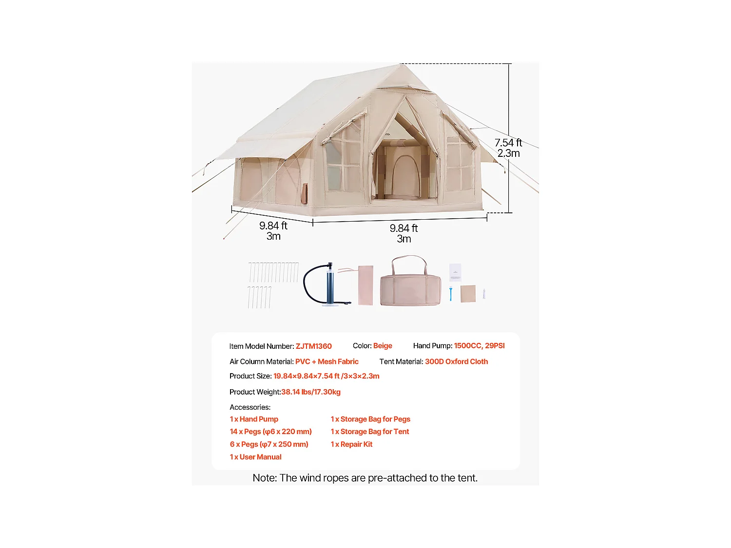 Tente de Camping SucceBuy, Gonflable de Glamping pour 4 à 6 Personnes avec Pompe , pour Toute Aventure de Camping