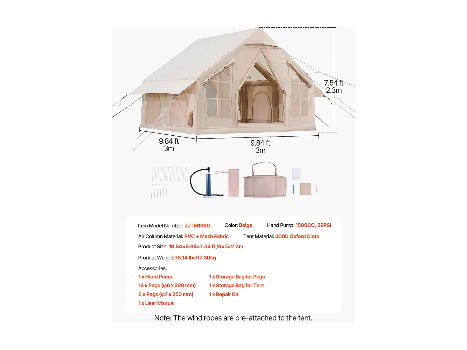Tente de Camping SucceBuy, Gonflable de Glamping pour 4 à 6 Personnes avec Pompe , pour Toute Aventure de Camping