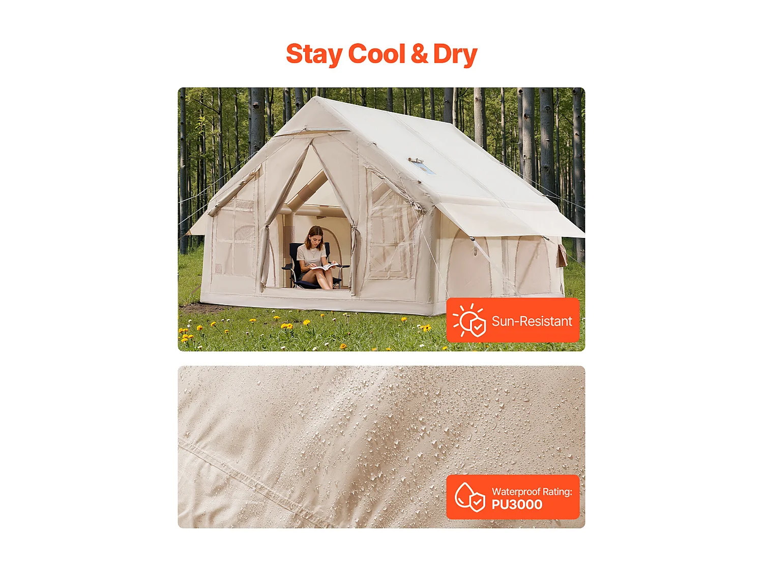Tente de Camping SucceBuy, Gonflable de Glamping pour 4 à 6 Personnes avec Pompe , pour Toute Aventure de Camping