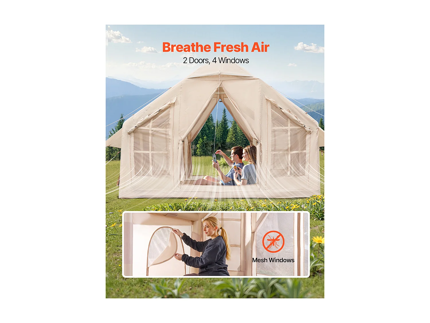 Tente de Camping SucceBuy, Gonflable de Glamping pour 4 à 6 Personnes avec Pompe , pour Toute Aventure de Camping