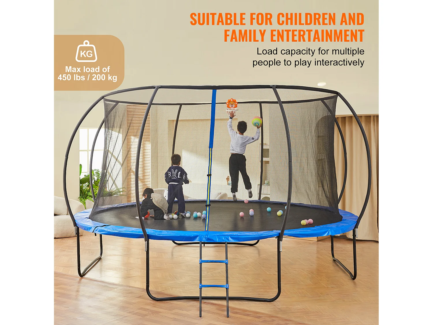Trampoline Récréatif Extérieur SucceBuy, 426,7 cm pour Enfants avec Filet de Sécurité